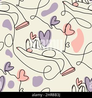 Love couple hands line vector seamless pattern. Doodle contemporary art. Stock Vector