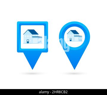 Map pointer with House. Pin Point Home. Vector stock illustration. Stock Vector