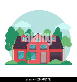 House. Flat Design Urban Landscape. Vector Abstract Architecture Illustration. Stock Vector