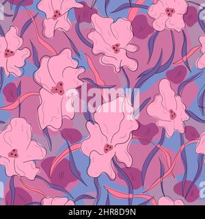 Seamless pattern with abstract flowers and leaves Stock Vector