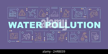 Polluted water consequences word concepts dark purple banner Stock Vector