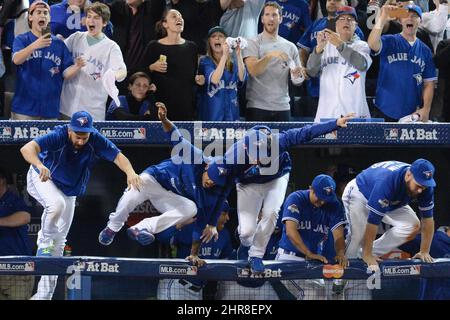 October 14, 2015: Toronto Blue Jays Right field Jose Bautista (19) [4530]  homers and flips his bat in the air in the 7th inning during the Toronto  Blue Jays 6-3 victory over