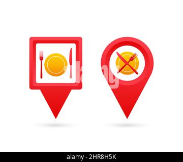 Map pointer with restaurant. Pin Point food. Vector stock illustration. Stock Vector