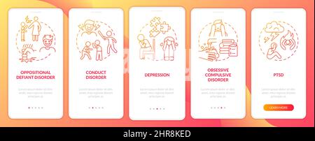 Mental illnesses in children red gradient onboarding mobile app screen Stock Vector