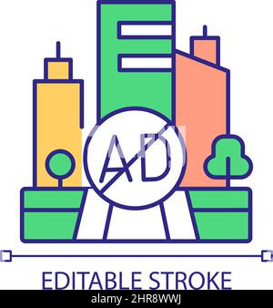 Remove ads from city street RGB color icon Stock Vector