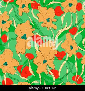 Seamless pattern with abstract flowers and leaves Stock Vector
