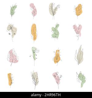 Instagram Story Highlight Icon. Set of Hand Drawn design element with flower and leaf. Stock Vector