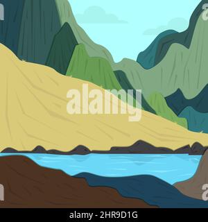 Flat design background landscape mountains with river Stock Vector