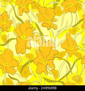 Seamless pattern with abstract flowers and leaves Stock Vector
