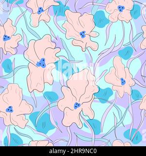 Seamless pattern with abstract flowers and leaves Stock Vector