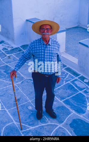 Old Man in Kastro, Siphnos, Greek Islands Stock Photo