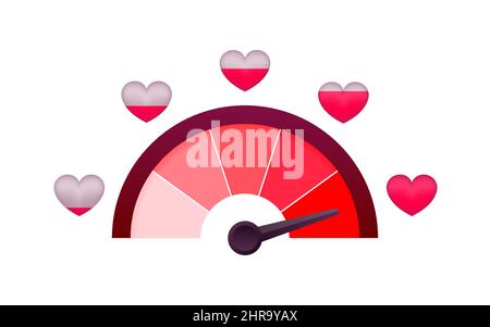 Love meter, heart indicator. Valentines day concept. High speed. Vector stock illustration. Stock Vector