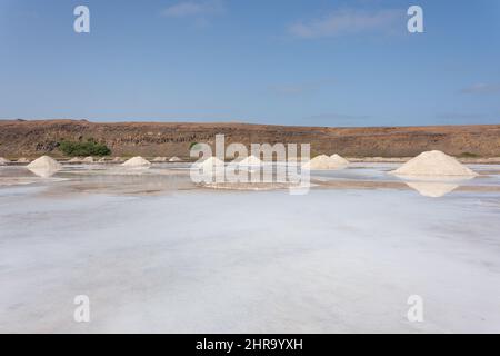 Salt pans in crater lake, Pedra de Lume, Sal (IIha do Sal), República de Cabo (Cape Verde) Stock Photo