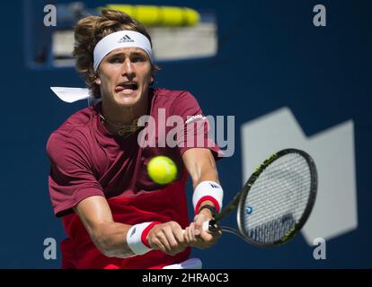 Alexander Zverev of Germany returns the ball to Carlos Alcaraz of Spain  during their semi final match at the Erste Bank Open ATP tennis tournament  in Vienna, Austria, Saturday, Oct. 30, 2021. (