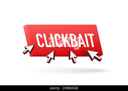 Clickbait red button. Hand click icon symbol. Cursor arrows, push button. Vector stock illustration. Stock Vector