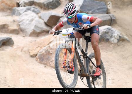 Canada's Emily Batty competes during the women's mountain bike final at the 2016 Olympic Summer Games in Rio de Janeiro, Brazil on Saturday, Aug. 20, 2016. THE CANADIAN PRESS/Sean Kilpatrick Stock Photo