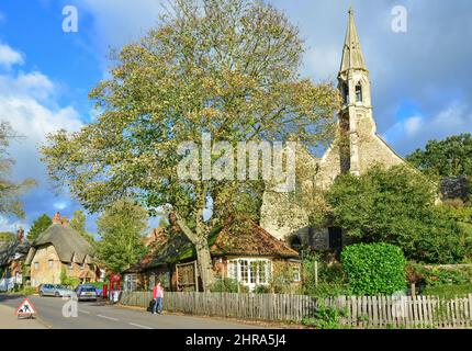 View of village showing Parish church of St. Michael & All Angels, Clifton Hampden, Oxfordshire, England, United Kingdom Stock Photo