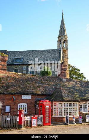 Old post office and Parish church of St. Michael & All Angels, Clifton Hampden, Oxfordshire, England, United Kingdom Stock Photo