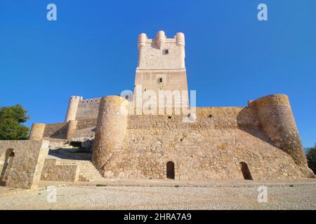 Low angle view of the Atalaya Castle (Castillo de la Atalaya) in Villena, Alicante, Spain Stock Photo