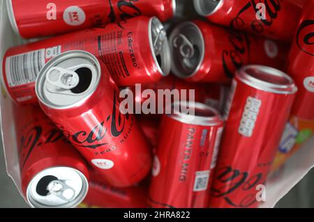 Coca Cola Zero cans in a kitchen. Stock Photo