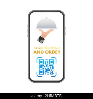 Scan for menu and order. Qr code scan icon. Customer service. Vector stock illustration. Stock Vector