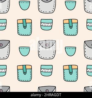 Cartoon pocket fabric sewing texture seamless pattern Stock Vector