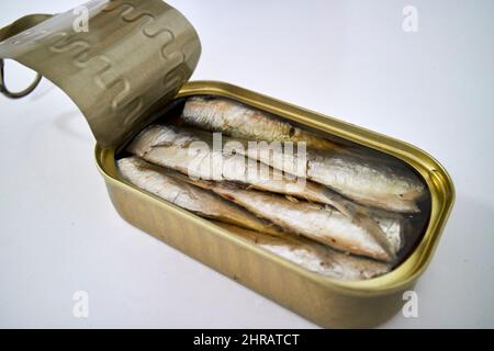 opened tin of sardines Lanzarote, Canary Islands, Spain Stock Photo