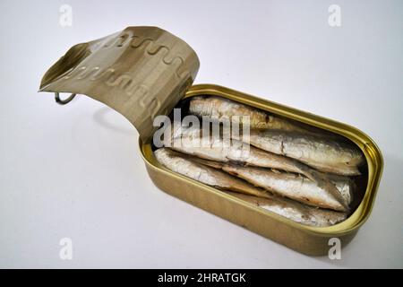 opened tin of sardines Lanzarote, Canary Islands, Spain Stock Photo
