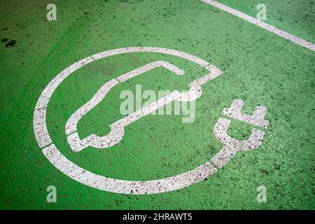 electric car parking and charging point Lanzarote, Canary Islands, Spain Stock Photo