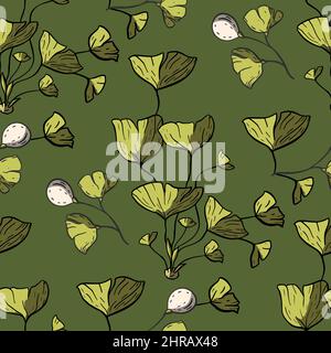 Vintage berry cartoon seamless pattern, green floral background Stock Vector