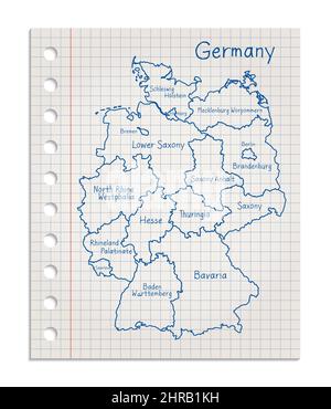 Germany map on a realistic squared sheet of paper torn from a block vector Stock Vector