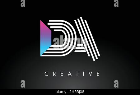 DA White Purple Lines Letter Logo. Creative Line Letters Design Vector Template. Stock Vector