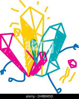 Runing crystals hand drawn collection. Stones cutting samples.Abstract doodle style gems.  Stock Vector
