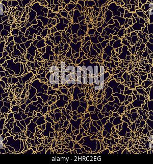 kintsugi art seamless pattern with gold thin lines and abstract shards on dark luxury background. Stock Vector