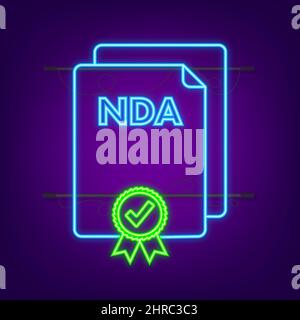 NDA Document neon icon, Non disclosure agreement, Privacy document. Vector stock illustration. Stock Vector