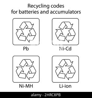 Recycling codes for batteries and accumulators - outline vector illustration Stock Vector