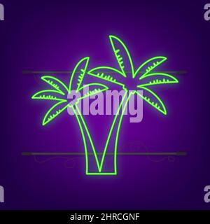 Palm trees neon style on white background. Vector stock illustration. Stock Vector