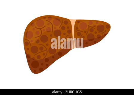 Sick unhealthy liver with jaundice or hepatitis. Human exocrine gland organ destruction concept. Vector fatty hepatic eps isolated illustration Stock Vector