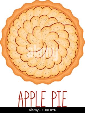 Apple pie with cinnamon on white background, top view, vector illustration Stock Vector