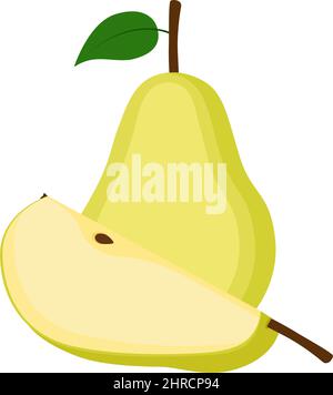 Pear, whole fruit and slice, vector illustration Stock Vector