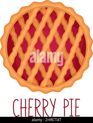 Cherry pie on white background, top view, vector illustration Stock Vector