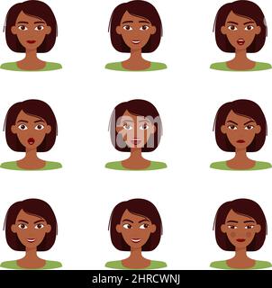 happy dark skin young pretty woman cartoon icon image Stock Vector ...