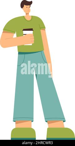 A man holding a cup of coffee in his hand, vector illustration Stock Vector