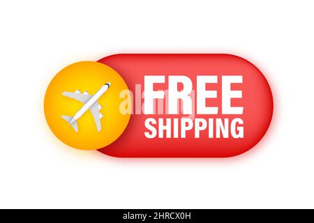 Airplane with label free shipping, E-Commerce, Air Craft. Vector stock illustration. Stock Vector