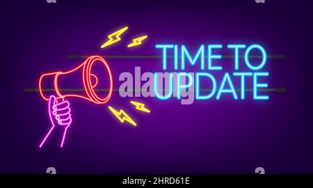 Time to update banner in modern style. Neon icon. Web design. Vector stock illustration Stock Vector