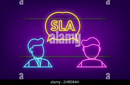 SLA - Service Level Agreement. Commitment between a service provider and a client, neon icon. Vector stock illustration. Stock Vector