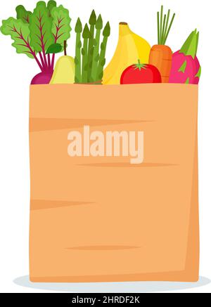 Paper bag with fruits and vegetables, vector illustration Stock Vector