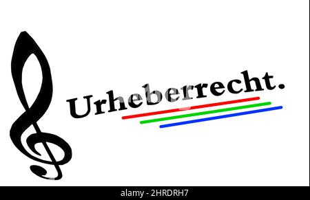 Closeup shot of the highlighted word copyright in german Stock Photo