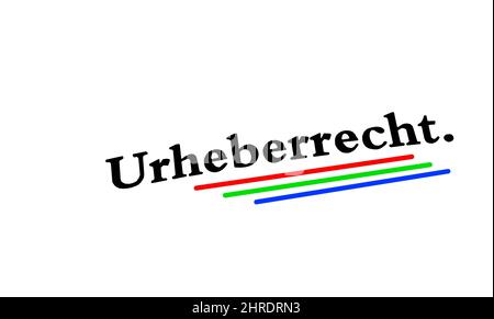 Closeup shot of the highlighted word copyright in german Stock Photo