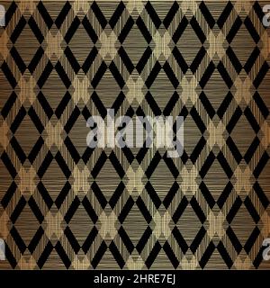 Geometric Rhombus Seamless Pattern Design Gold on Black Background Stock Vector